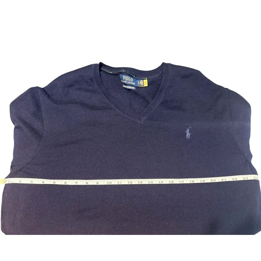 Polo Ralph Lauren V Neck Washable Merino Wool Sweater Navy Blue Men's XL‎